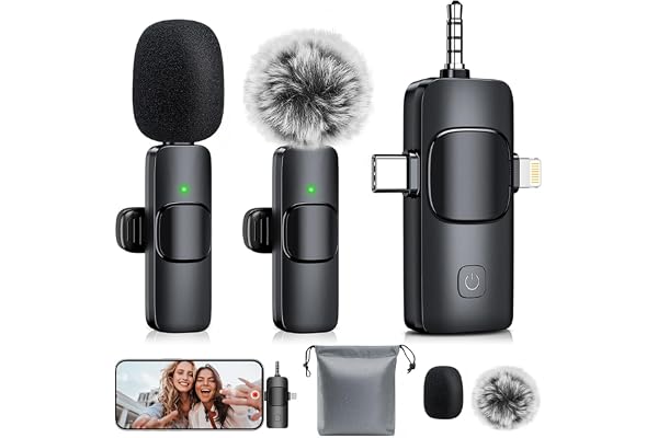 MENERESAS 3-in-1 Mini Microphone for iPhone: Wireless Lavalier Microphones for iOS/Android/Camera - Noise Reduction Lapel Mic, Clip on Mic for Video Recording Vlog, YouTube