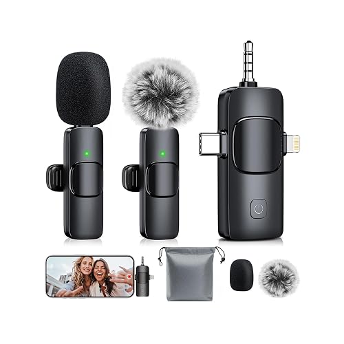 MENERESAS Wireless Lavalier Microphone for iPhone, iOS/Android/Camera, 3-in-1 Mini Mic with Noise Reduction - Hi-Fi Sound for Live Streaming & Content Creation
