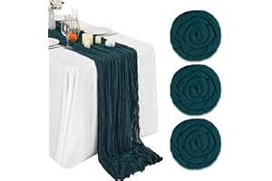 Lykoow 3 Packs Dark Teal Cheesecloth Table Runner, 10Ft x 35" Rustic Gauze Boho Wedding Table Runner Decoration, Wedding Table Decor Table Cloth for Wedding Party Bridal Shower Table