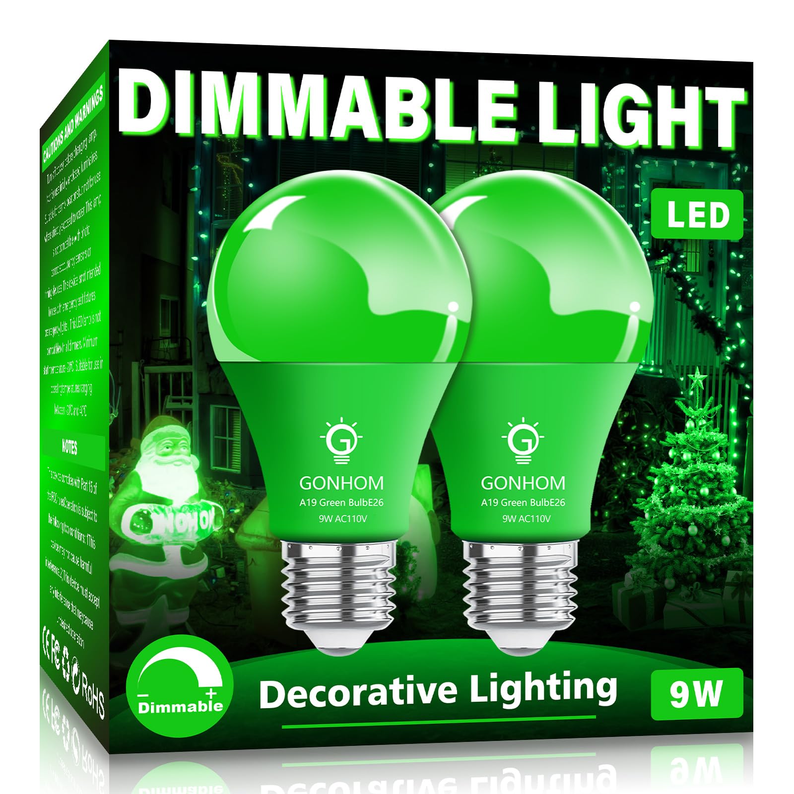 Gonhom A19 LED Green Light Bulb, 9W Equivalent to