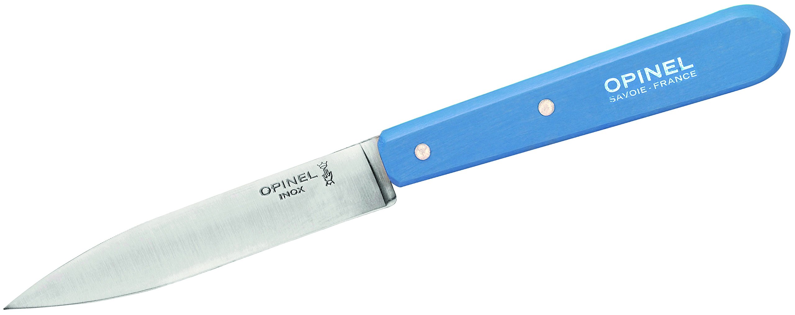 OPINELEssential No.112 Paring Knife, Plain Edge, Hornbeam Handles, Made in France (Blue)