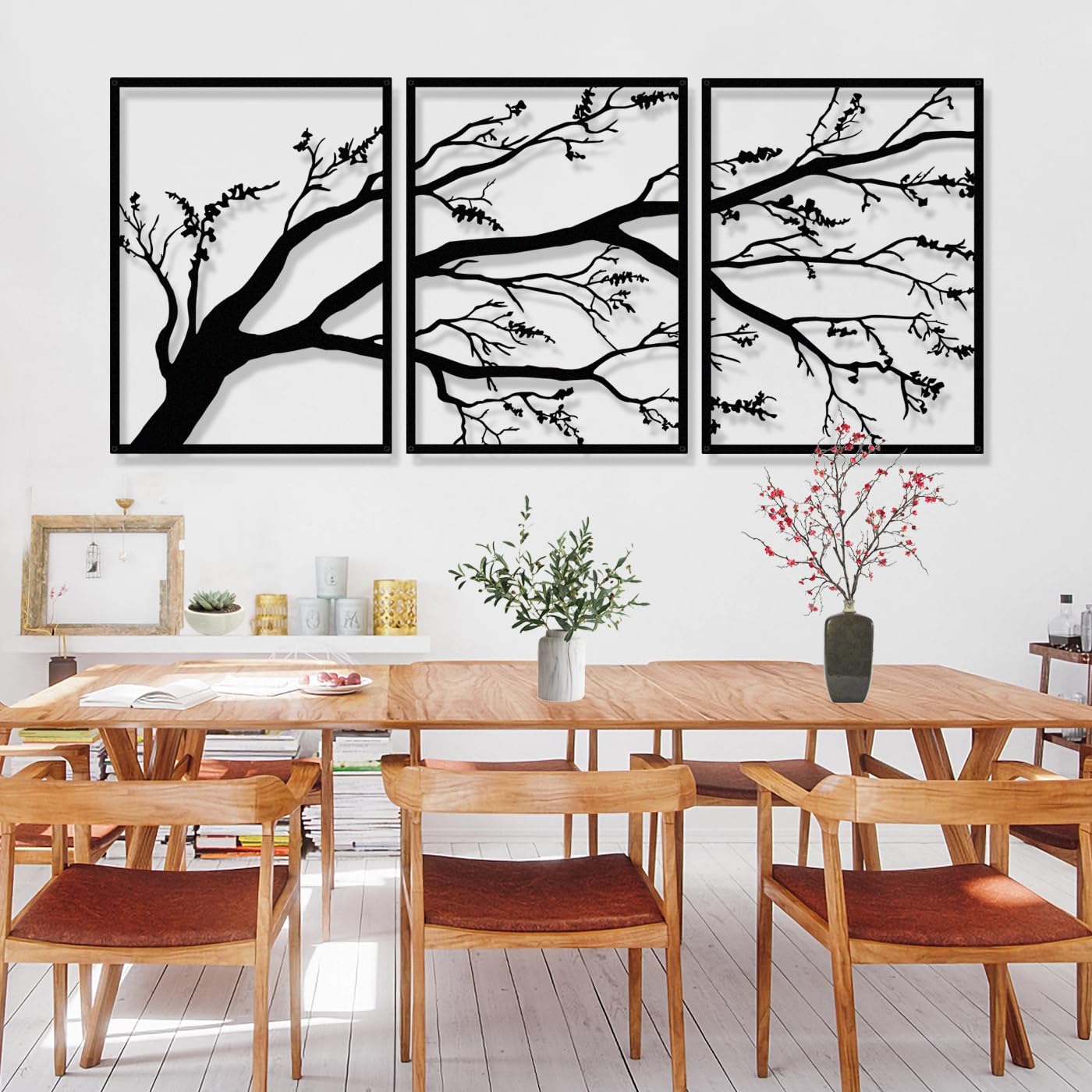 Luccyle Metal Branch Wall Decoration,Tree Metal Wall Art 3 Pieces Set,Tree Wall Art Decor for Home Garden Living Room Decorations (53.1inx23.6in)