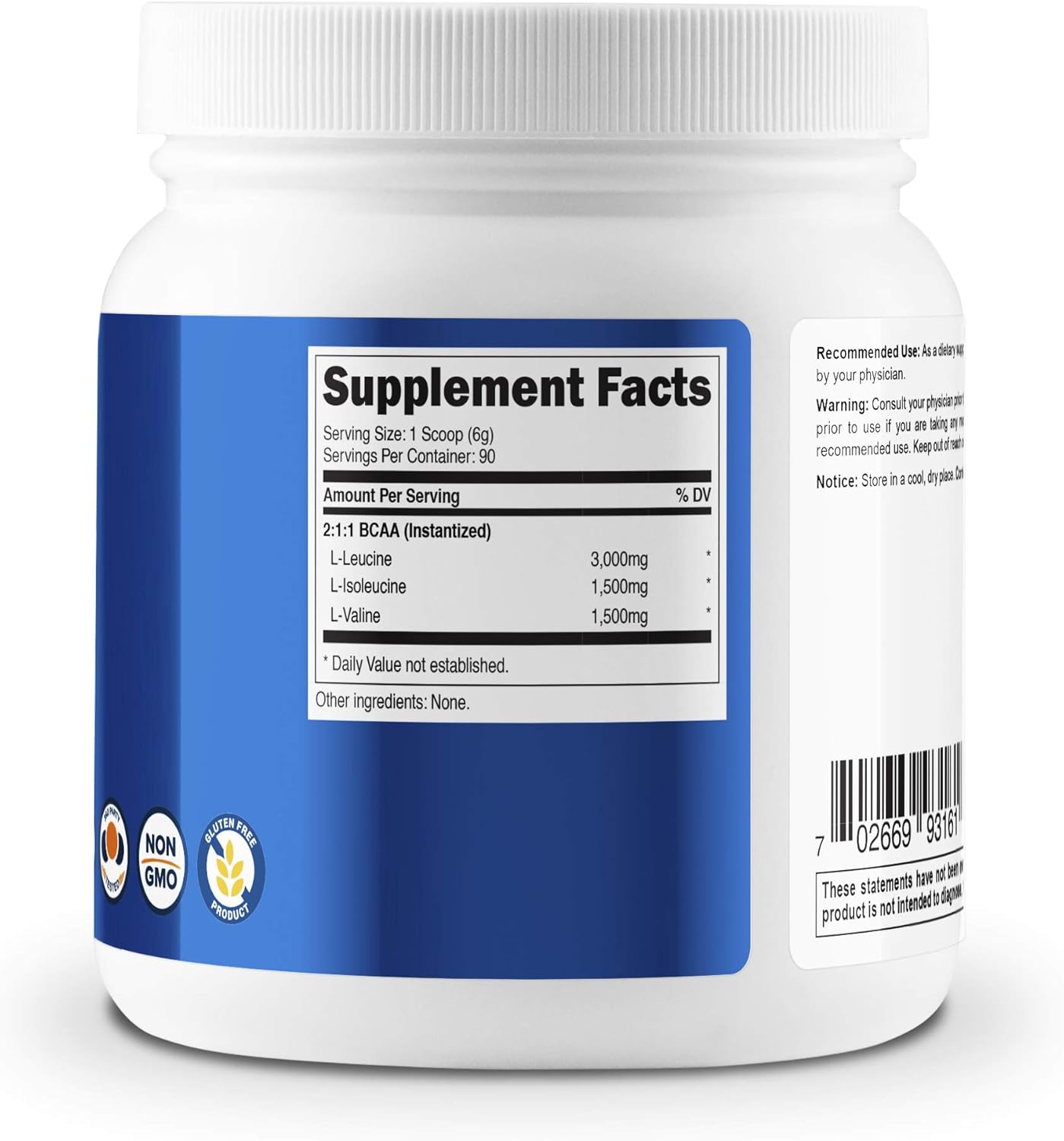 Nutricost BCAA Powder 2:1:1 (Unflavored) 90 Servings - High Quality Branched Chain Amino Acids: Health & Personal Care