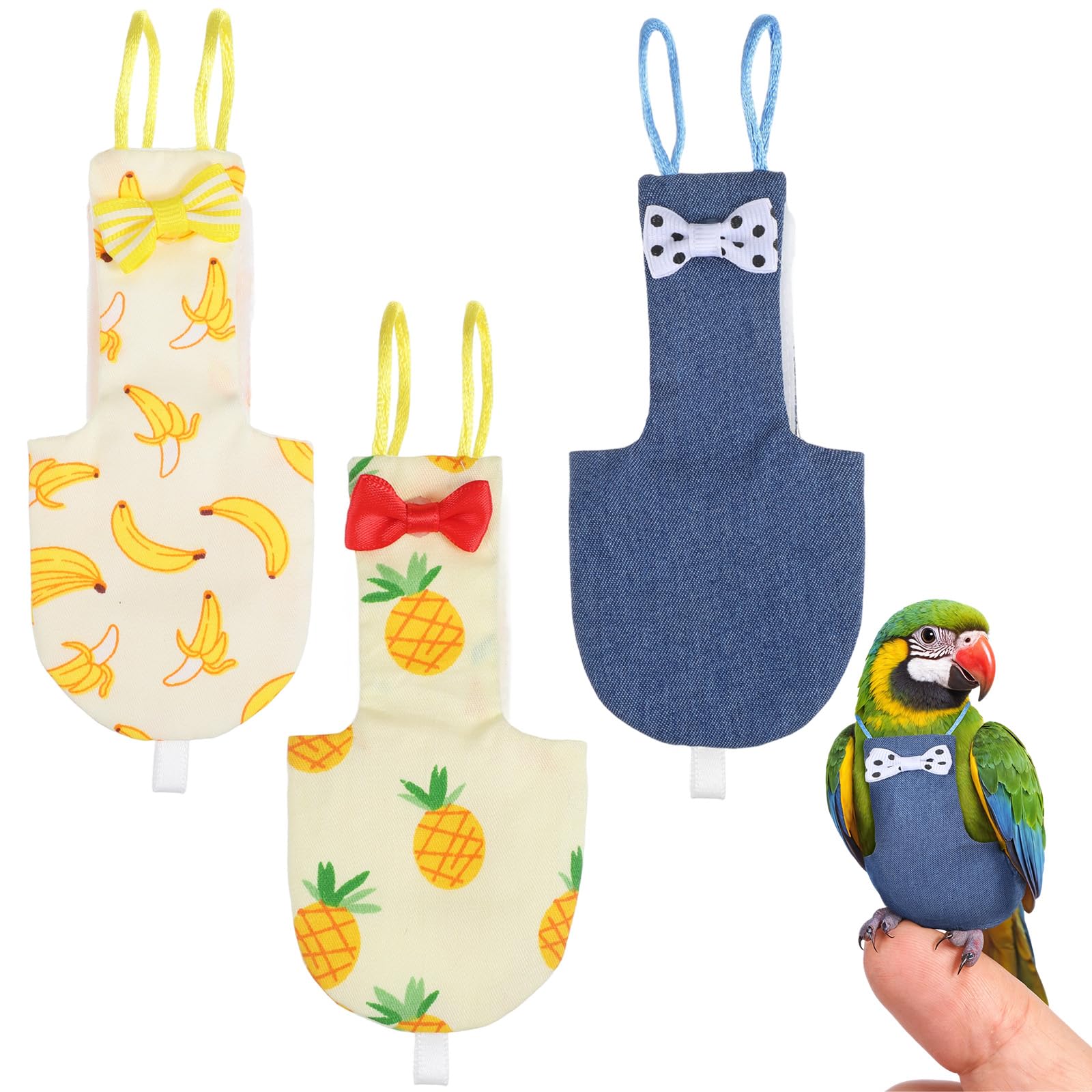 Photo 1 of 3Pcs Bird Diaper, Washable Bird Diaper, Reusable Flight Suit with Waterproof Inner for Pet Birds, Cute Diapers for Parrots Conure Cockatiel