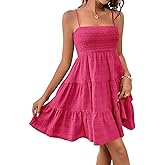 SOLY HUX Women's Sundress Smock Cami Mini Dress Sleeveless Swing A Line Short Dresses Casual Cute Summer Dresses