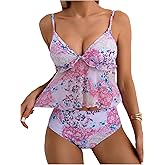 SOLY HUX Women's Floral Tankini Swimsuits 2 Piece Ruffle High Waisted Bathing Suits Beach Vacation Outfits