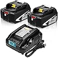 2Packs 6.0Ah BL1860B 18 Volt Replacement Battery and DC18RC Charger Compatible with 18V Battery Lithium ion BL1815 BL1820 BL1830 BL1840 BL1850 BL1850B BL1860 LXT-400 Tools with LED Indicator (White)