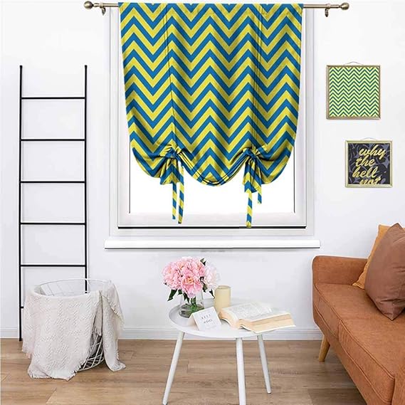 Yellow and Blue Living Room Curtain Tie Up Curtain