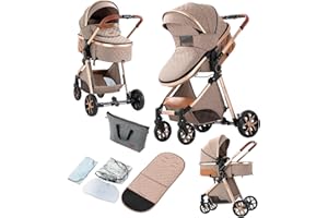 REENBORN 2 in 1 Baby Stroller with Bassinet, Convertible Pram, Reversible Standard Baby Stroller, Portable Baby Buggy, Infant Carriage, Foldable High Landscape Pushchair for Toddler Newborn (2USV9-KHAKI)