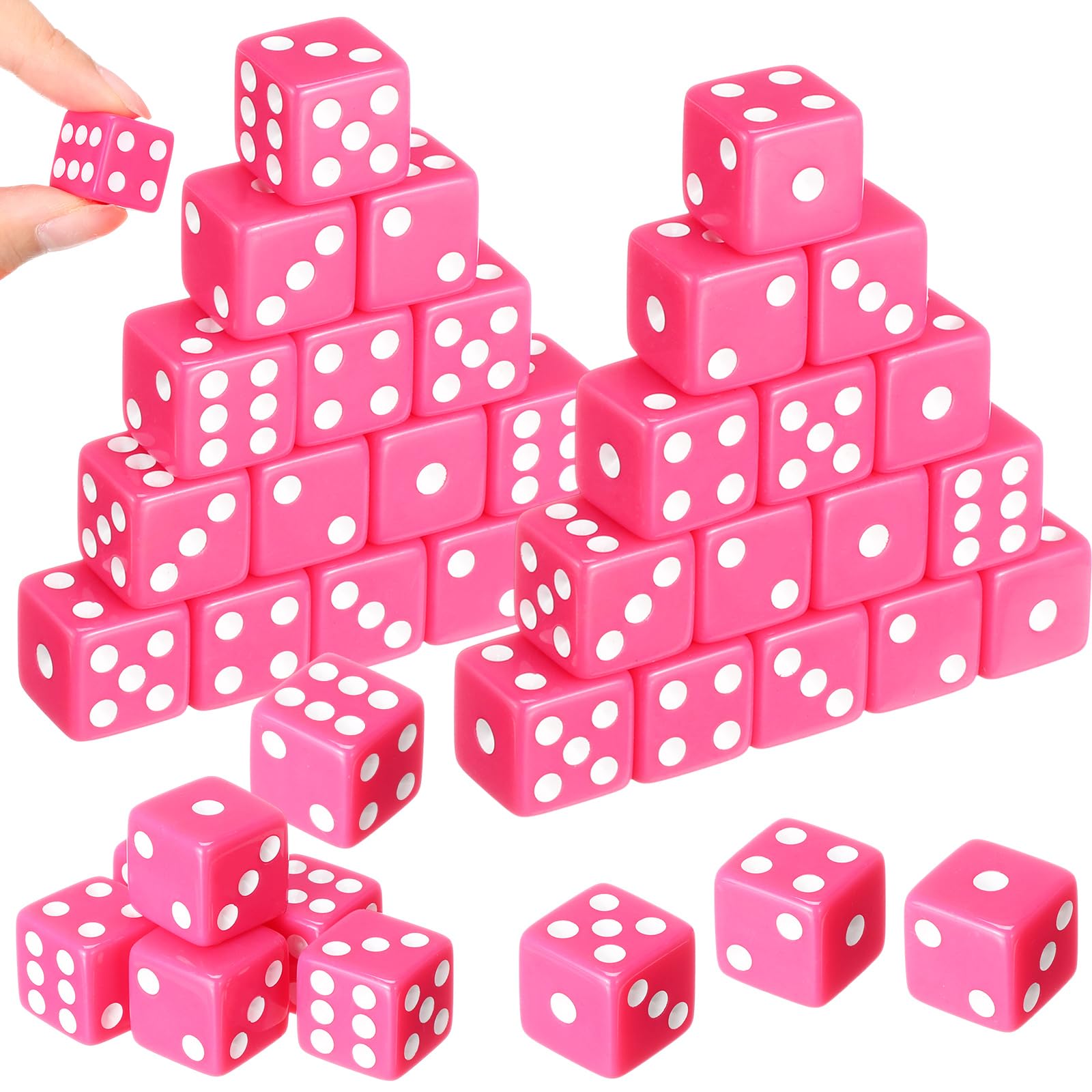 Photo 1 of Poen 30 Pcs Hot Pink Dice Set Opaque 16mm Dice Casino Theme Party with White Pips for Game Party Family Board Games