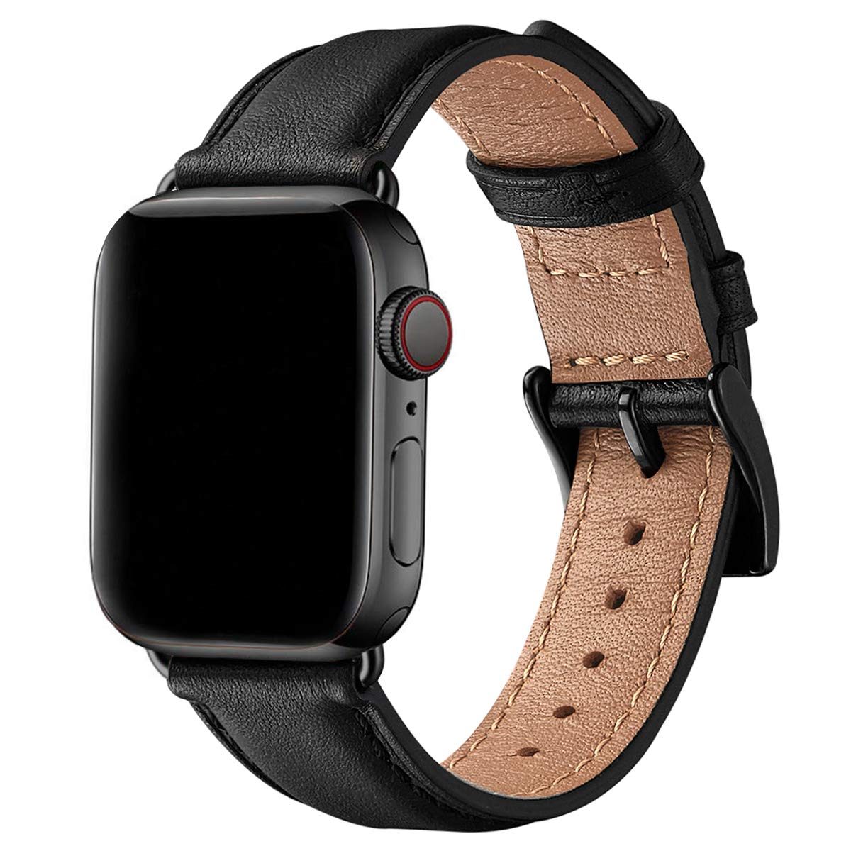 SUNFWR Leather Straps for Apple Watch Straps 44mm 45mm 49mm 46mm(Series 11 10) 42mm(Series 1 2 3),Men Women Replacement Genuine Leather Strap for iWatch Series Ultra 11 10 9 8 7 6 5 4/SE,Black/Black