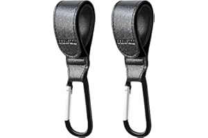 BABYFOND Stroller Hooks for Hanging, 2 PCS Durable Leather Style Stroller Clip Straps, Baby Stroller Hooks for Diaper Bags Grocery Shopping Bags, Mommy Hook for Stroller (Black)