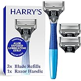 Harry's Original Shaving Kit for Men - Razor Handle and 3 Razor Blade Refill Cartridges - German Engineered - Ocean Blue