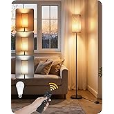GOEBLESON 64.2&rdquo; Dimmable Floor Lamp for Living Room with Remote and Foot Switch, Corner Floor Lamp for Bedroom, Includes 10W A19 Bulb, Modern Standing Tall Lamp, ETL Listed Beige and Black E17LD05