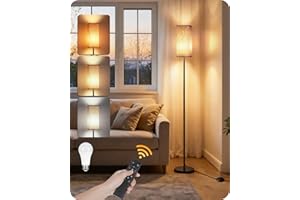 GOEBLESON 64.2” Dimmable Floor Lamp for Living Room with Remote and Foot Switch, Corner Floor Lamp for Bedroom, Includes 10W A19 Bulb, Modern Standing Tall Lamp, ETL Listed Beige and Black E17LD05
