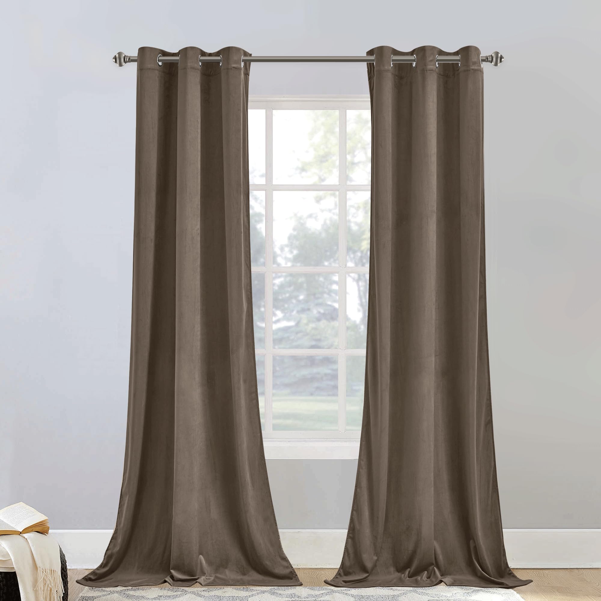StangH 96 inch Length Taupe Velvet Curtains - Light Dimming Sliding Door Drapes Privacy Added, Solid Classic Window Treatment Thermal Insulated for Nursery/Dining Room, W42 x L96, 2 Panels Image