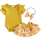 Adobabirl Baby Girl Summer Clothes Short Sleeve Ribbed Romper Ruffle Layered Bloomers Shorts Headband Boutique Clothing