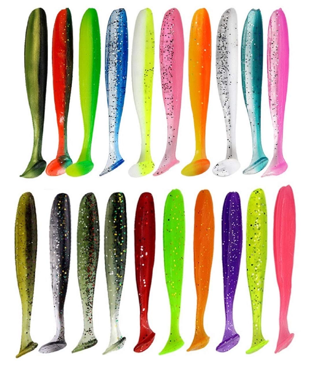 BSOMAM 20Pcs Fishing Lures Fishing Soft Plastic Shad Lures Formula Eco-Friendly Material Fishing Lures Kit