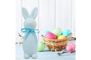 Easter Flocked Bunny Decorations - 9.8" Standing Bunnies with Bow Tie, Cute Bunny Figurines for Tabletop Mantel Centerpieces,