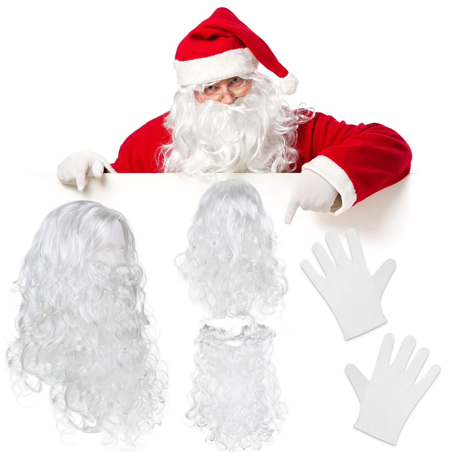 WILLBOND 3 Pieces Christmas Santa Costume Set Funny Wig Glove and Beard for Christmas Party