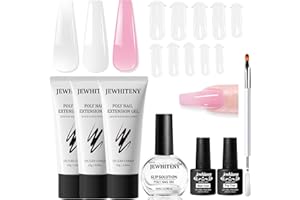 JEWHITENY Poly Extension Gel Nail Set Clear White Pink Poly Nail Gel With Base Coat Top Coat for Finger Art and Home DIY French Manicure Need U V Lamp Curing