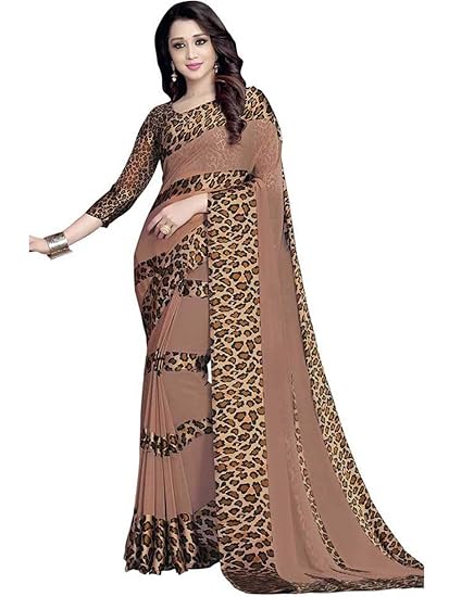 KANCHNAR Womens Satin Saree With Blouse (276S107_Brown)