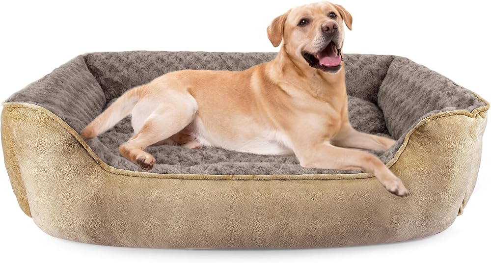 JOEJOY Large Dog Bed Washable Calming Rectangle Plush Beige