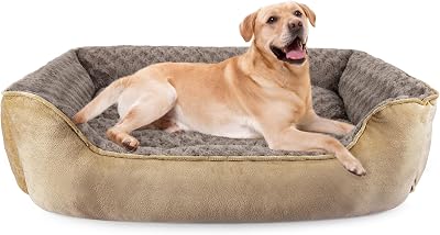 JOEJOY Large Dog Bed Washable Calming Rectangle Plush Beige