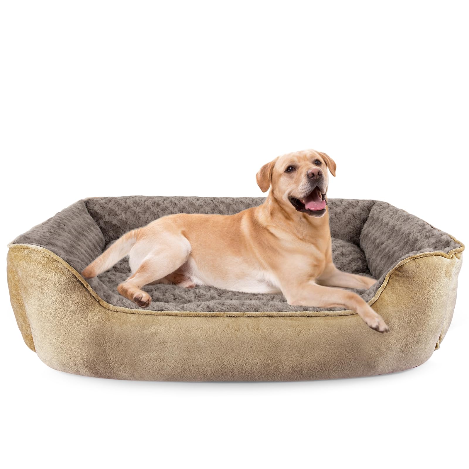 JOEJOY Dog Bed Large Washable - Calming Anti-Anxiety Rectangle Cat Bed with Soft Cosy Plush - Pet Bed Size Small | Medium | Large Mattress Mat For Dog, Beige — image 1