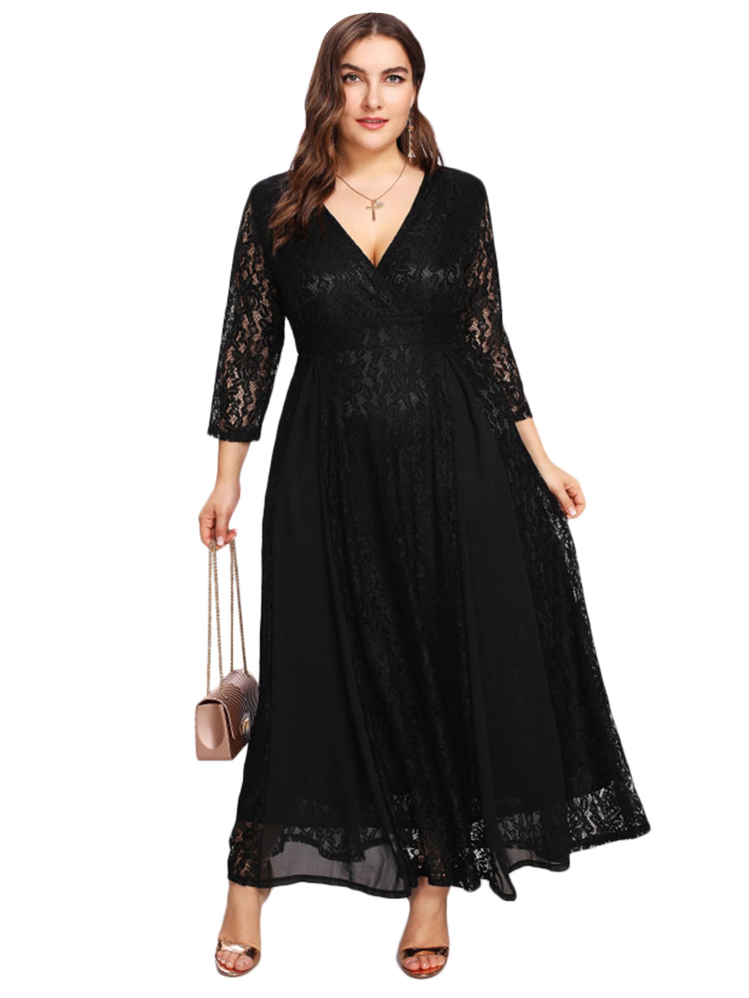 Lace overlay maxi dress plus size Clearance