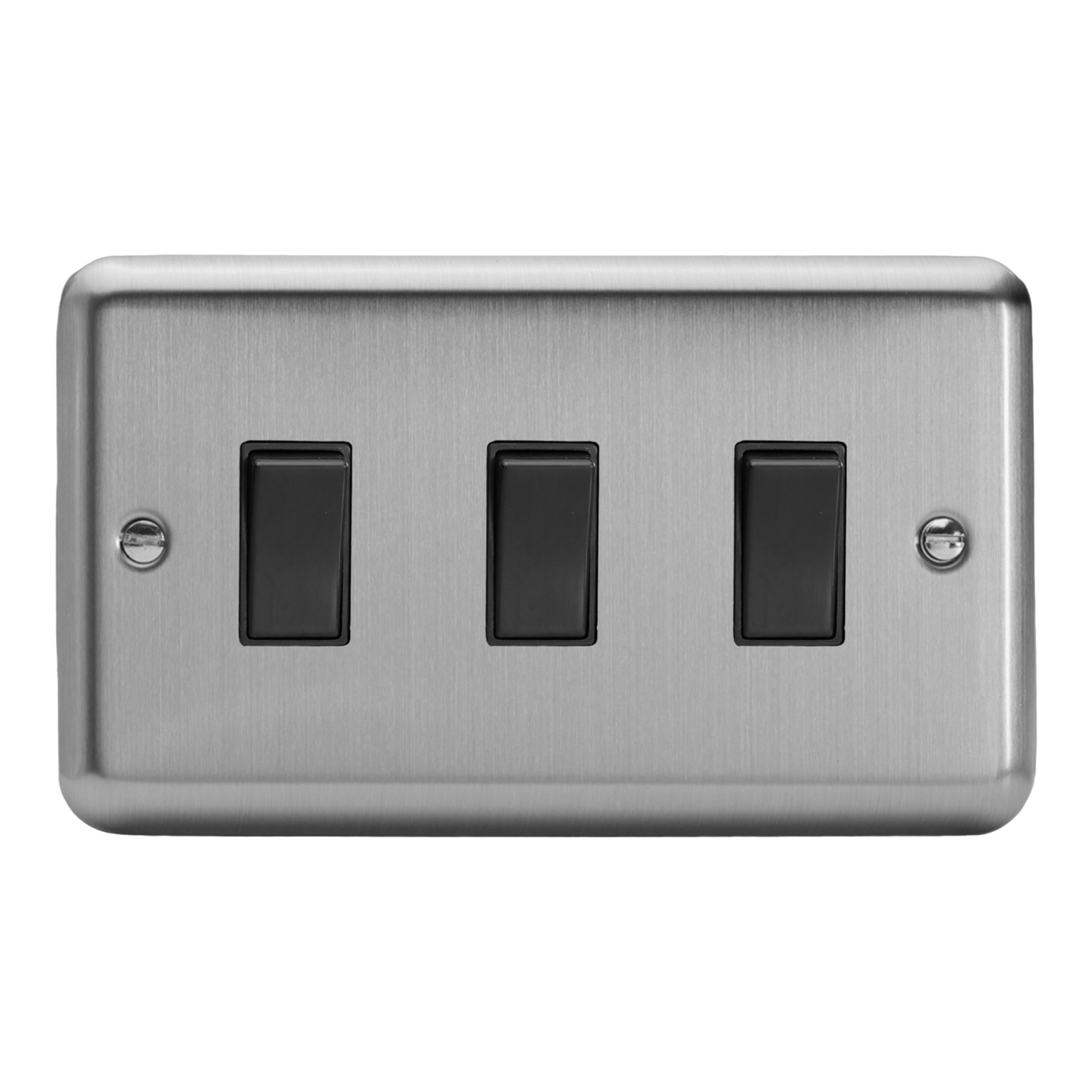 Varilight Triple Light Switch 2-Way Twin Plate - Value Matt Chrome With Black Rockers