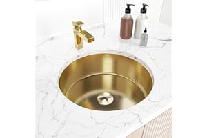 Davivy 15.7" Stainless Steel Undermount Vessel Sink with Pop Up Drain,Luxury Gold Drop-in Bathroom Vessel Sinks,Stainless Steel Round Vessel Sinks for Bathrooms (Undermount)