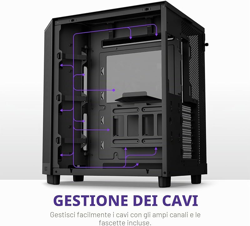 H6 Flow, CC-H61FB-01, Case Mid-Tower Compatto a Doppia Camera con Flusso d'Aria, Pannelli in Vetro Panoramico, Flusso d'Aria ad Alte Prestazioni, Include 3 Ventole da 120 mm, Nero