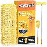 6 ft Long Handle Extendable Duster with 50 Refills for Swiffer Duster, Heavy Duty 360&deg; Microfiber Dusting Kit for High Ceilings, Ceiling Fans, Tall Windows, and Hard-to-Reach Areas