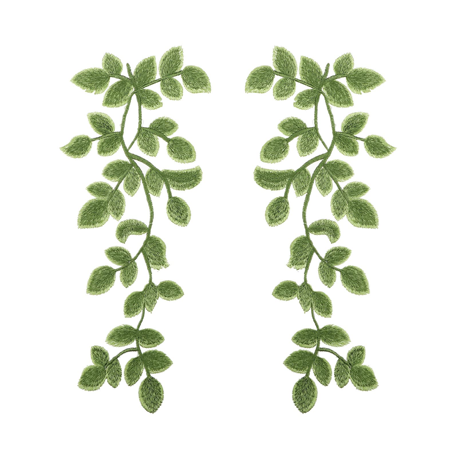 VGOL 2 Pairs(4PCS) Mirror Pair Green Leaves Applique Forest Vines Lace Trims Embroidery Sewing Patches Embellishment Decoration for DIY Costume Art Craft Projects