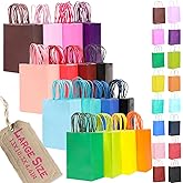 qiqee 100Pcs Paper Gift Bags with Handles 16 Different Senior Color Bags Multiple Uses（13"x10.3"x4.6",Large Size）