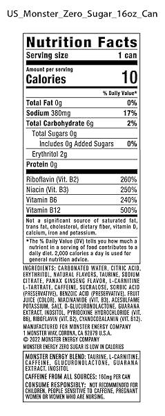 MONSTER ENERGY LO CARB ENERGY DRINK, 16 FL OZ
