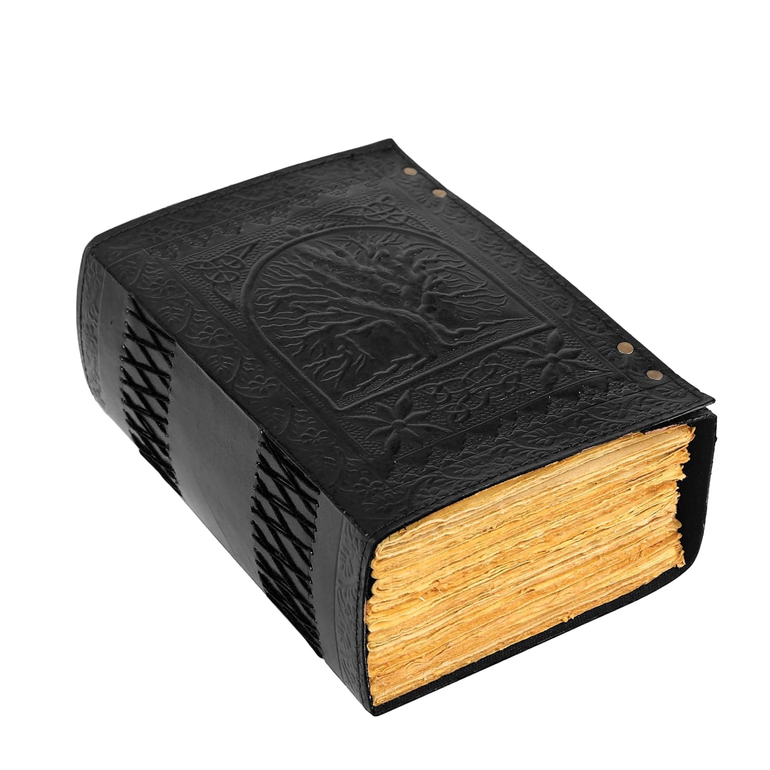 Handcrafted Leather Journal Notebook for Writing 10x7 inches 600 Pages Black Tree of Life Hand Embossed Design,Two Brass Clasp Lock,Unlined Paper, Perfect for Writing, Sketching, and Travel Diary