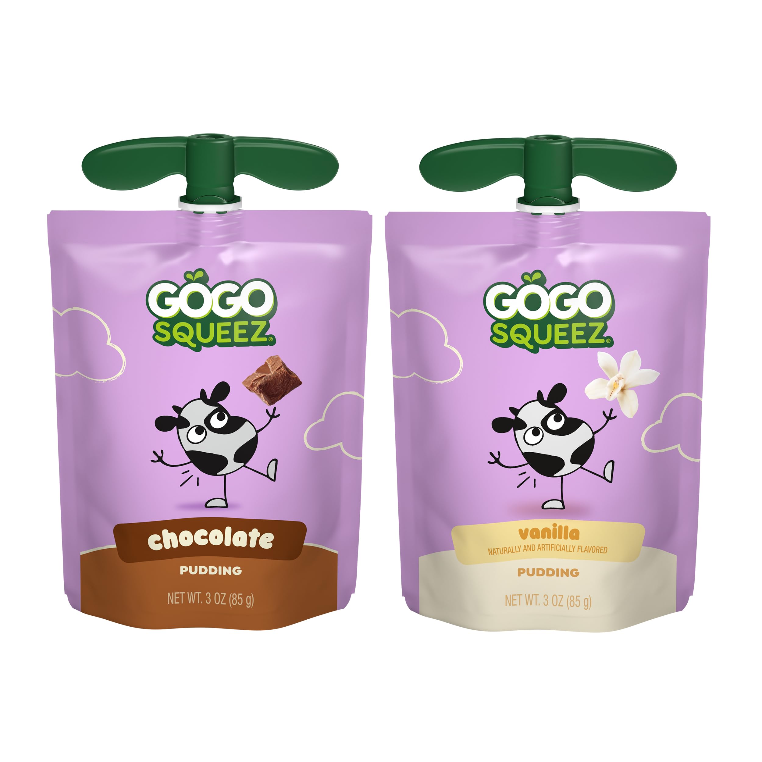 GoGo SqueeZ PuddingZ Variety Pack, On-the-Go Chocolate and Vanilla Pudding, 3 oz. Pouches (Pack of 20), BPA Free Pouches