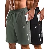FIONECA 2 Pack Mens Athletic Shorts Quick Dry 7 Inch Running Shorts Breathable Mesh Gym Workout Shorts with Zipper Pockets