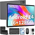 Android Tablet with Keyboard, 10 inch Android 14 Tablets, 16GB RAM 128GB ROM,1TB Expand, 5G WiFi, Bluetooth, 8000mAh Battery, GMS Certified, 2 in 1 Tablet with Keyboard, Mouse, Case, Stylus(Black)