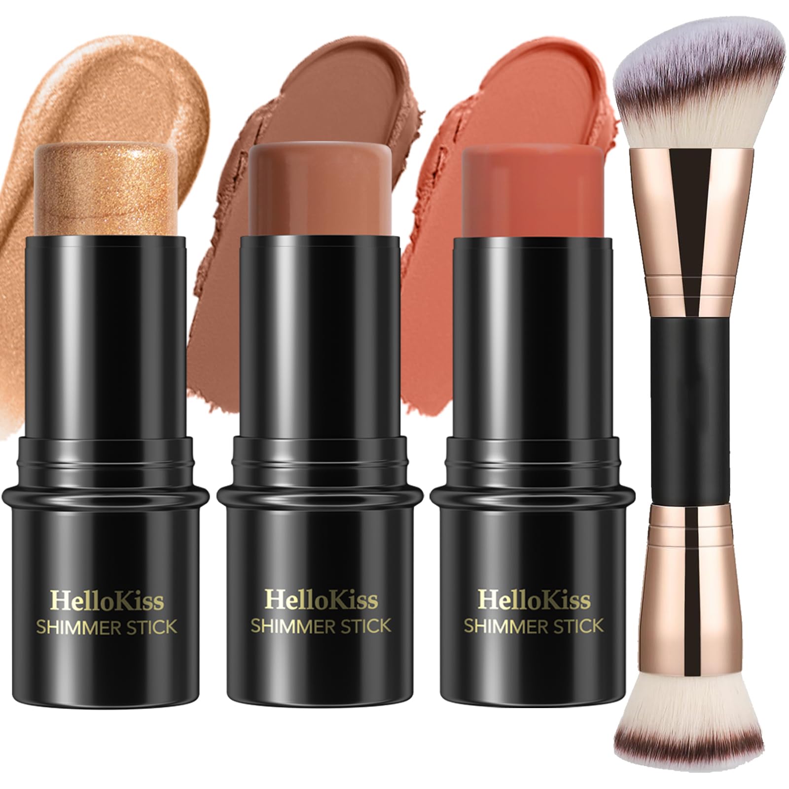 3 Pcs Cream Contour Stick Makeup Kit, Shades with Highlighter, Blush and Bronzer Contour Stick for Sculpt the Cheeks, Waterproof, Matte & Dewy Finish (Medium-Deep,#05+#06+#15) — image 1