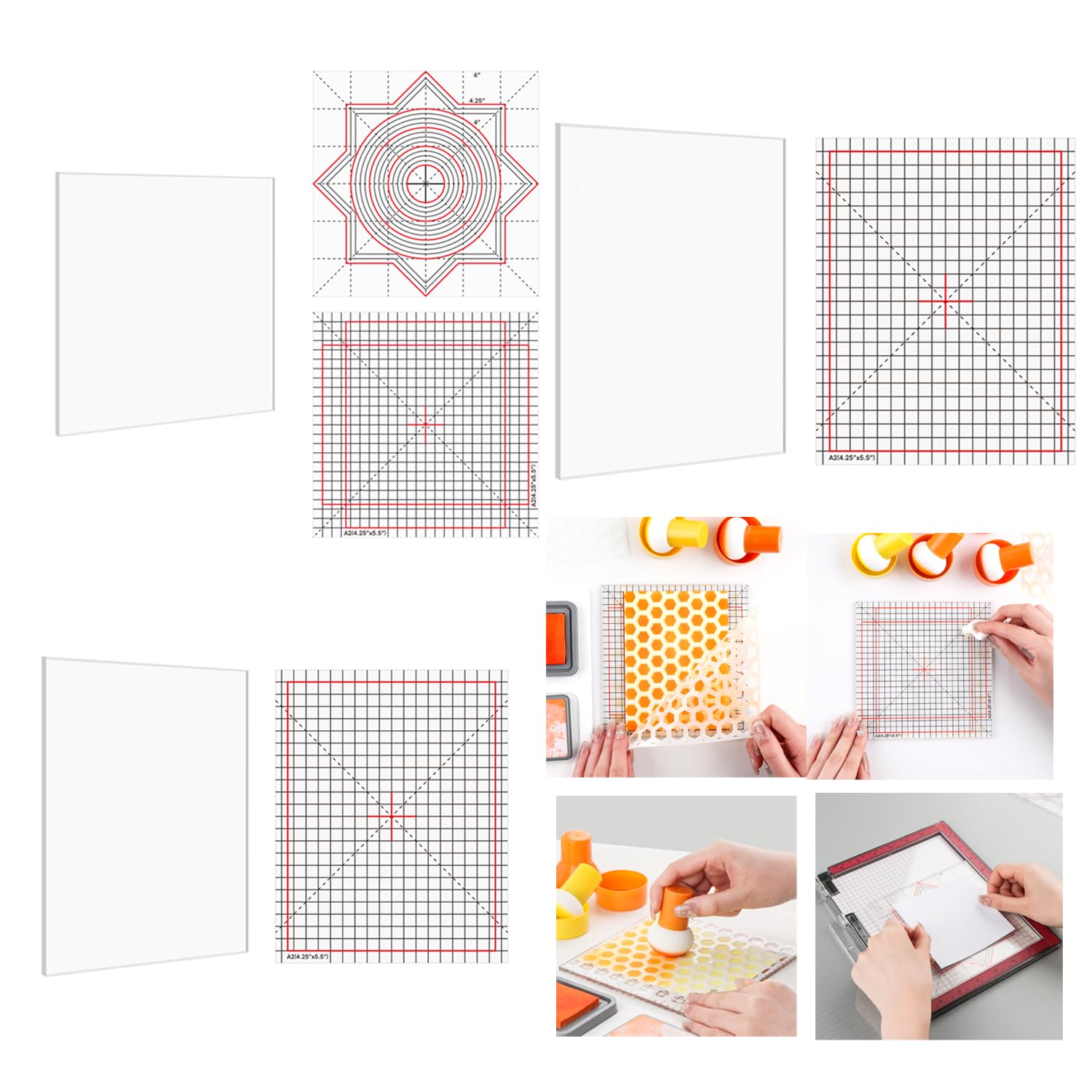 11Pcs/Set 4.75x6/6x6/6.5x8.5 Multi-Use Non-Slip Sticky Mats Fit in Stamp Positioning Tool Set,PhotopolymerGrip Mat with Printed Guides in Placeholding Stencil in Place Crafts Scrapbooking Fixed Mat.