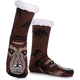 DYW Mens Slipper Socks Animal Fuzzy Non Slip Fluffy Winter Warm Soft Thick Fleece lined Thermal Home Socks