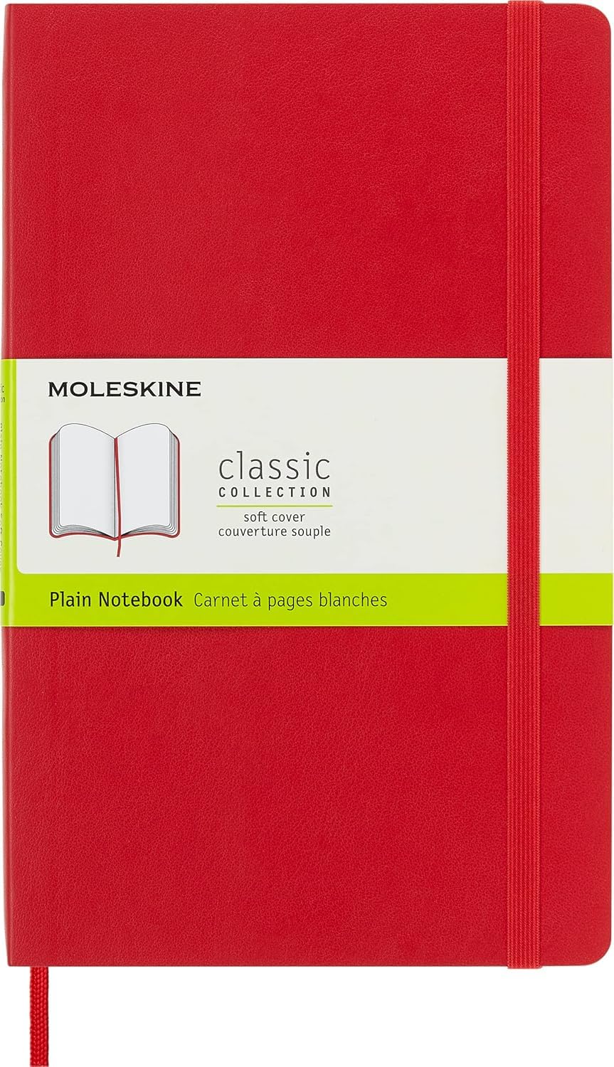 Moleskine Classic Notebook, Notebook With Plain Pages, Soft Cover and Elastic Closure, Scarlet Red, Large, 13 x 21 cm, 192 Pages