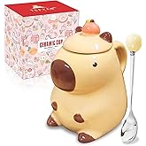 Capybara Gifts Cute Capybara Ceramic Coffee Mugs Kawaii Tea Cups with Lid Funny Mug Unique Birthday Christmas Gift for Women Her Daughter Friends Valentine's Gifts Cute Capibara Stuff Decor