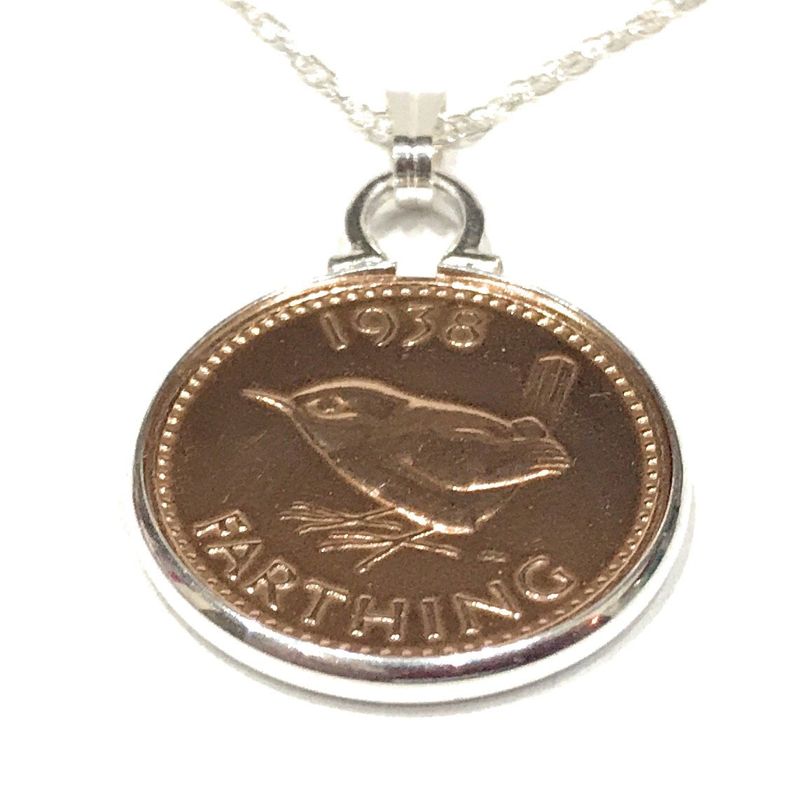 floral Cinch Pendant 1938 Lucky farthing 88th Birthday plus a Sterling Silver 18in Chain