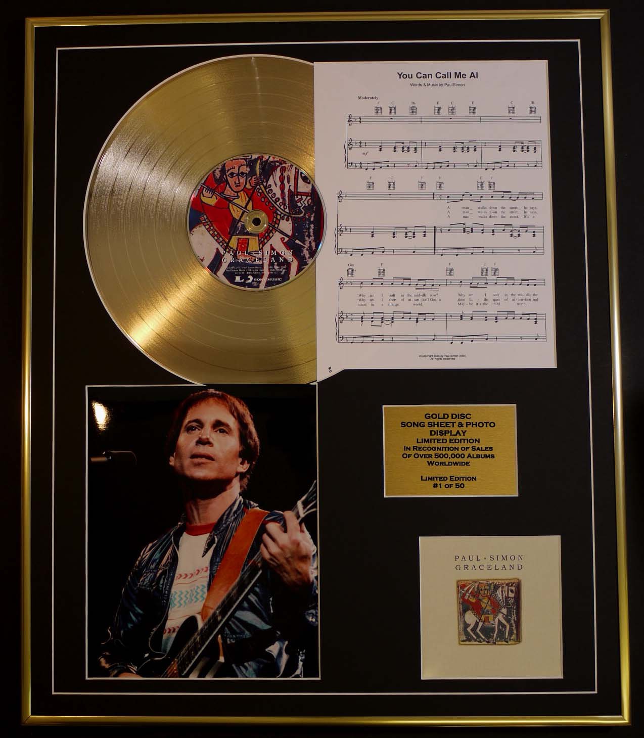 PAUL SIMON/CD GOLD DISC, SONG SHEET & PHOTO DISPLAY/LTD. EDITION/COA/ALBUM, YOU, GRACELAND/SONG SHEET, YOU CAN CALL ME AL