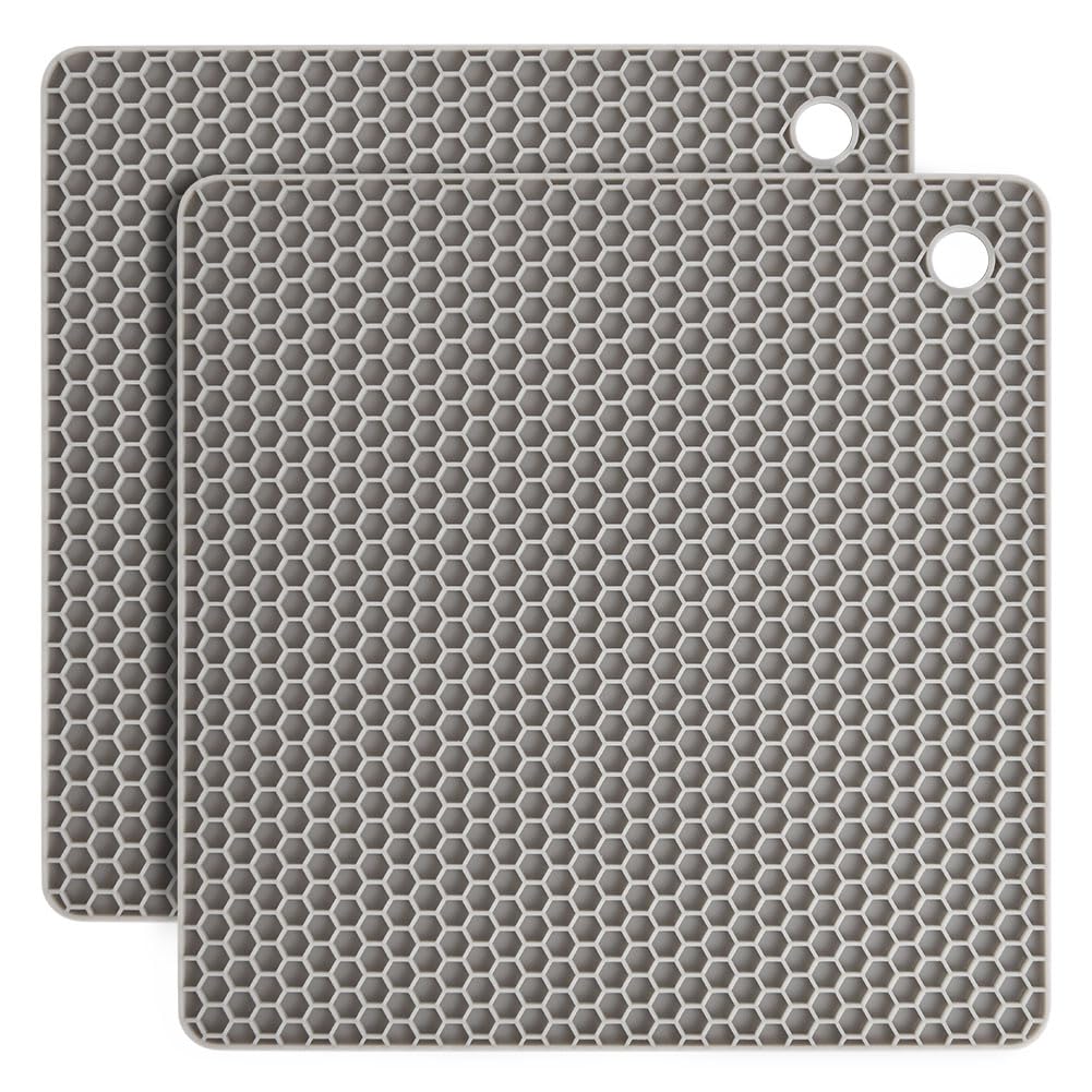 Flintronic Silicone Trivet for Hot Pans, 2 Pack Multipurpose Heat Resistant Mat, Flexible Silicone Trivets Pot Coaster, Heatproof Square Pot Holder for Kitchen Cooking Dining (Gray)