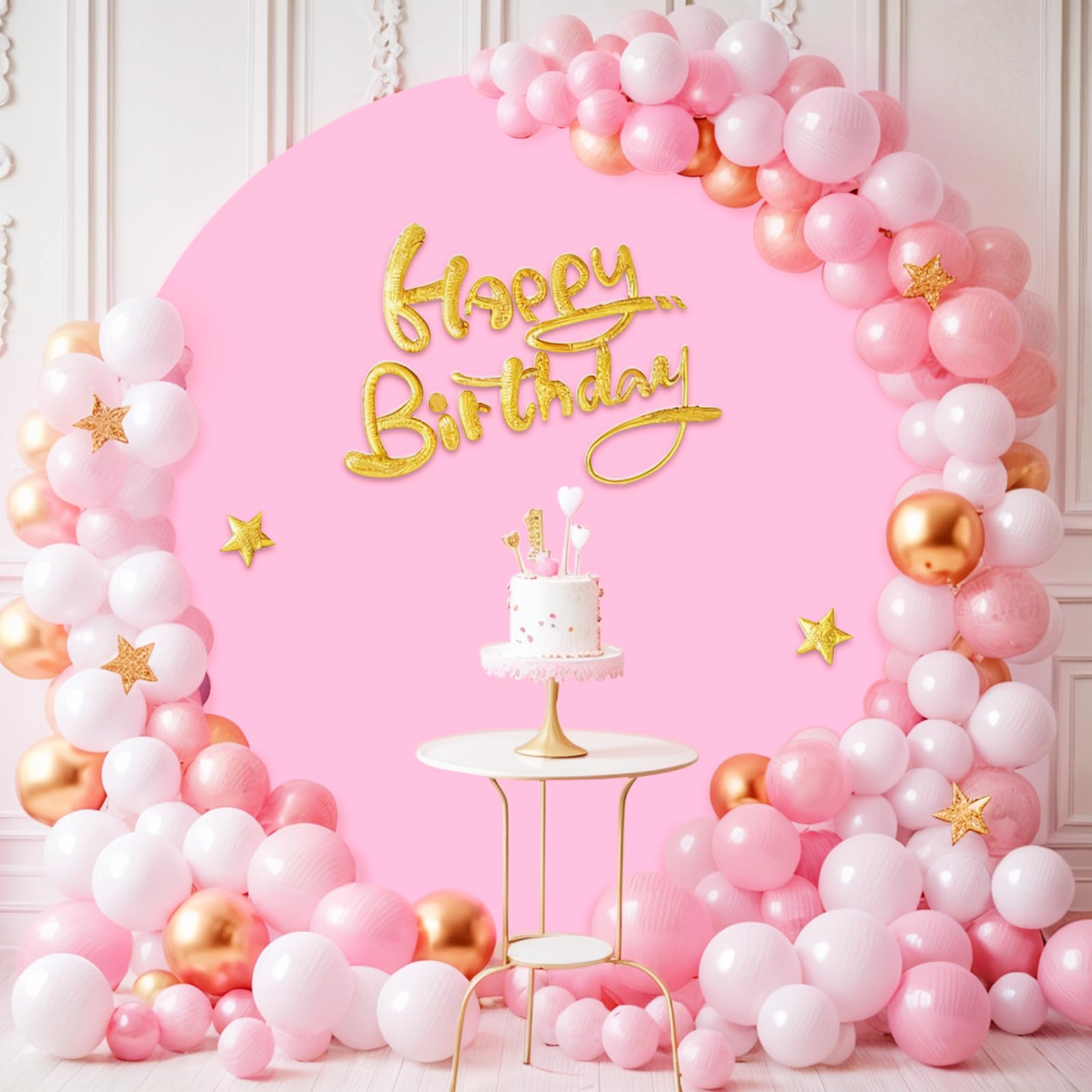 Photo 1 of Babenest 7.2FT Light Pink Round Backdrop Cover, Two-Sided Spandex Circle Balloon Arch Stand Cover for Party Wedding Ceremony Birthday Baby Shower Anniversary Decoration